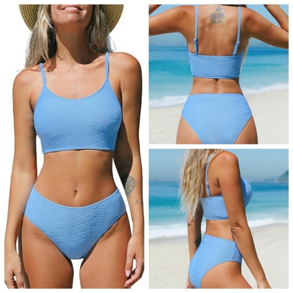 CUPSHE Bikini Sets Two Piece Swim Mid Rise Bottom Scoop Neck Tank Top. Size S - Picture 1 of 14